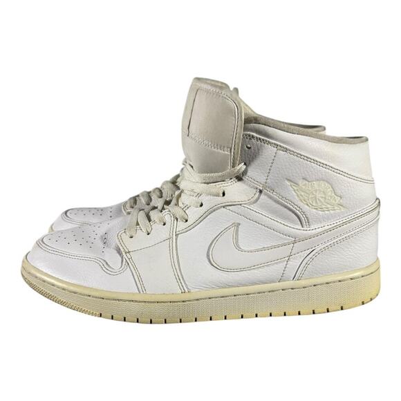 Nike Air Jordan 1 Mid White 554724-129 Men’s Size 12 Leather Retro Sneakers - Picture 4 of 8